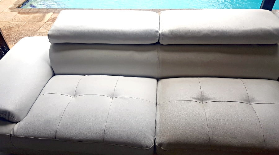 2 seater white leather couch before & after cleaning